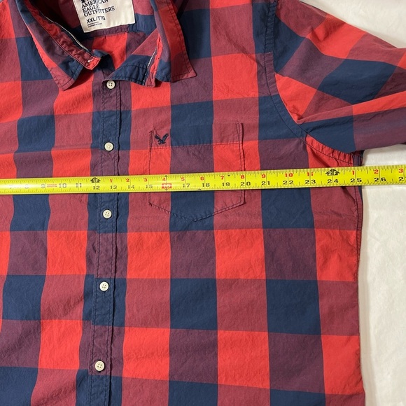✨American Eagle XXL Red/Blue buffalo check button down long sleeve poplin - Picture 5 of 9